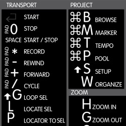Cubase/Nuendo reference keyboard hotkeys decals for Mac OS