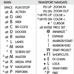 REAPER reference keyboard hotkeys decals for Windows