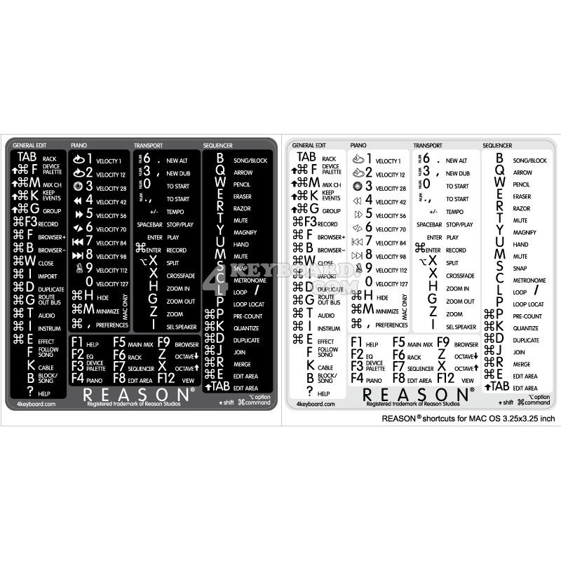 Reason reference keyboard hotkeys decals for Mac OS