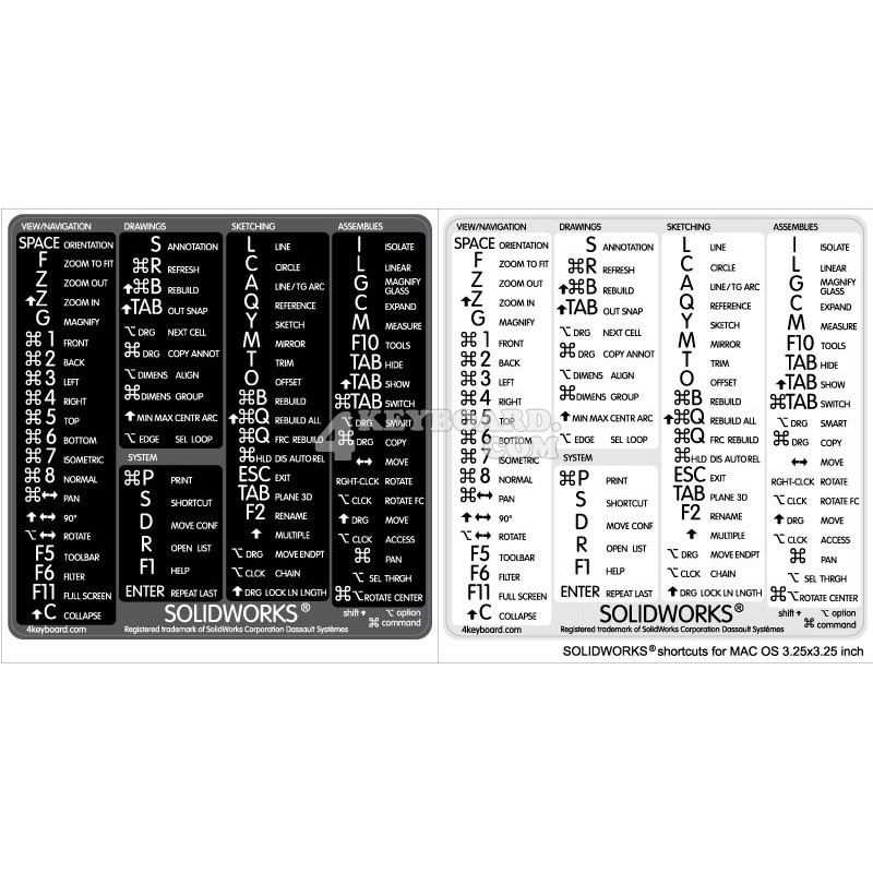 SolidWorks reference keyboard hotkeys decals for Mac OS