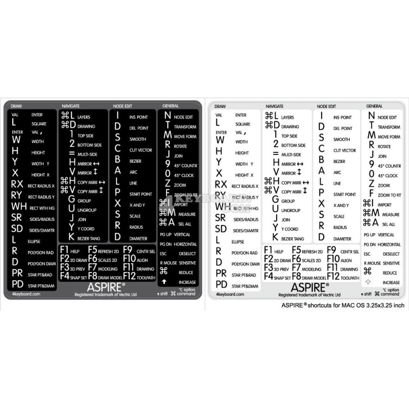 Aspire reference keyboard hotkeys decals for Mac OS