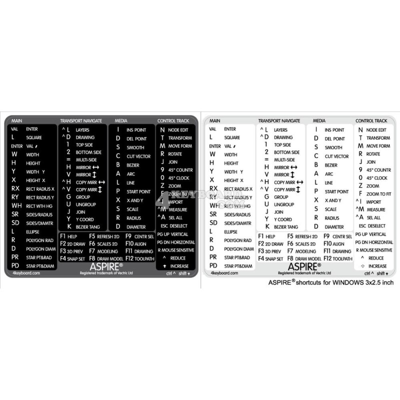 Aspire reference keyboard hotkeys decals for Windows
