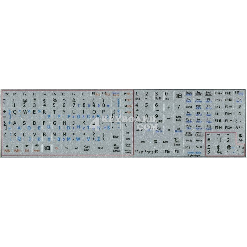 Dvorak English Notebook keyboard sticker