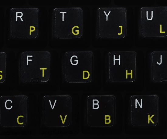 Colemak with Yellow Letters Transparent Computer Labels for Keyboards 