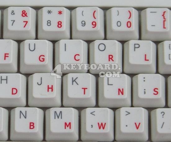 Dvorak Simplified Transparent Keyboard Stickers Red