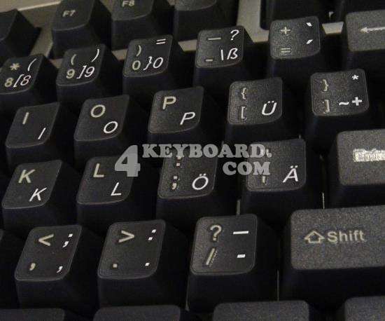 German Transparent Keyboard Stickers White Letters