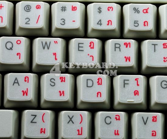THAI TRANSPARENT KEYBOARD STICKERS WITH RED LETTERS  