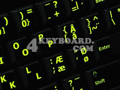 Danish   English US Glowing Fluorescent keyboard stickers are vibrant 
